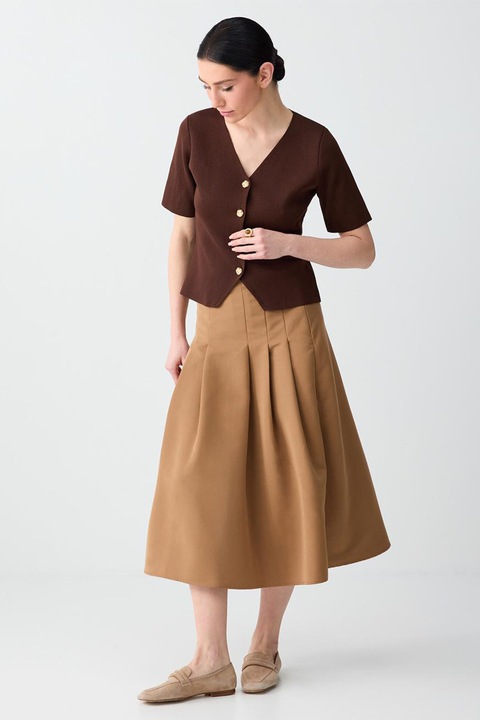 JIMMY KEY, Fusta uni cu croiala evazata, Maro camel