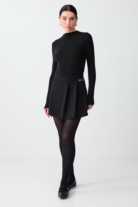 JIMMY KEY, Fusta-pantalon mini cu talie inalta, Negru