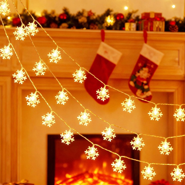 Instalatie de Craciun 40LED, 6m, 2 moduri de iluminare, fulgi de zapada, decor interior