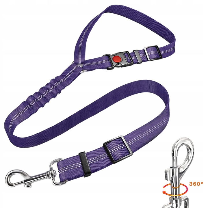 Lesa de siguranta pentru caini si pisici, fiolet, cu amortizor elastic si elemente reflectorizante