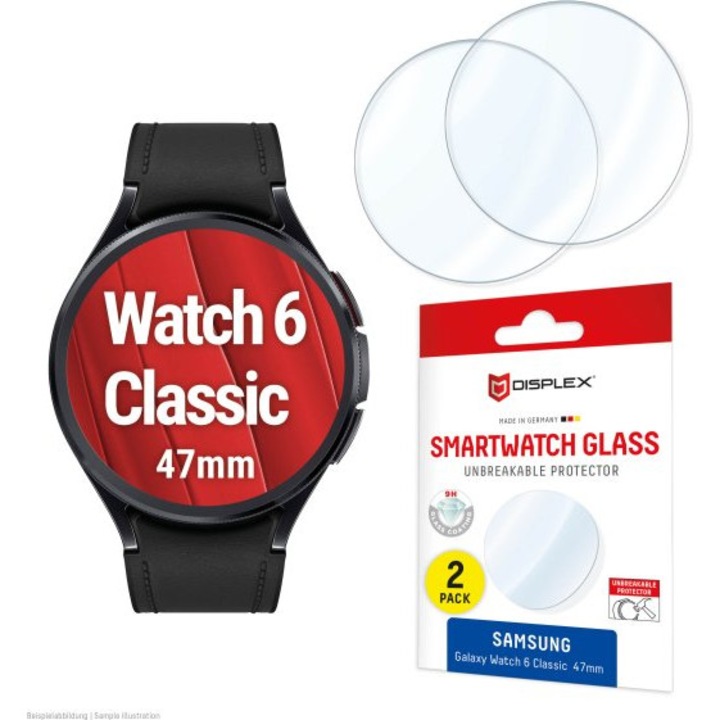 Displex Smartglass за Samsung Galaxy Watch 6 Classic 47mm, комплект от 2 броя, хибридно стъкло, защита без ръбове, устойчиво на надраскване
