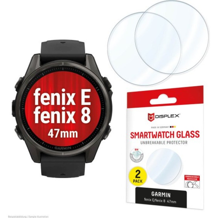 Displex Smartglass pentru Garmin Watch Fenix E/8 47mm, set 2 bucati, sticla hibrida, protectie fara margini, transparent