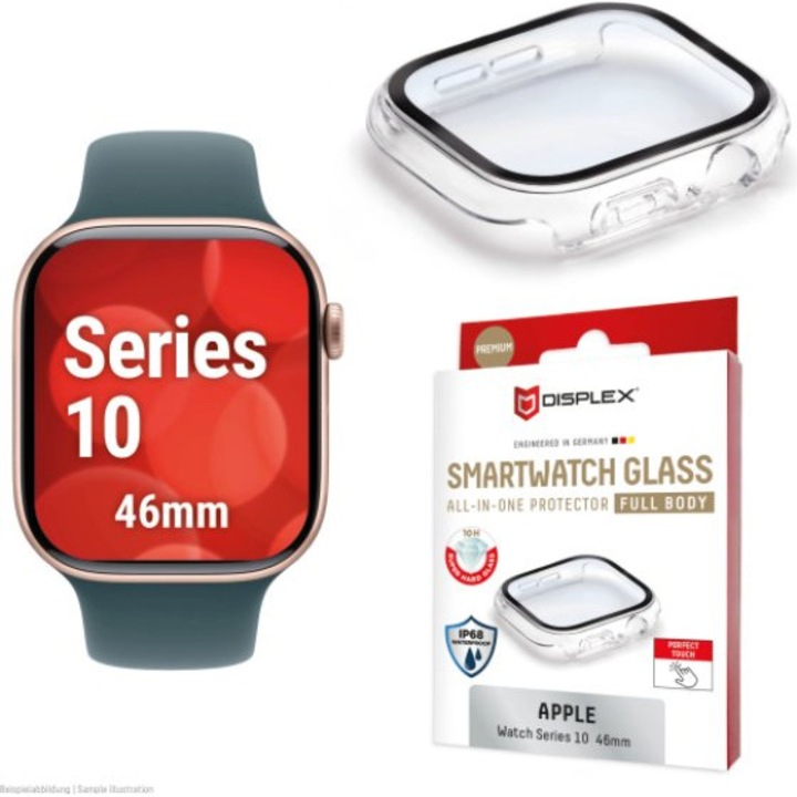 Пълен стъклен протектор за Apple Watch Series 10, 46мм, прозрачен, 10H, водоустойчив