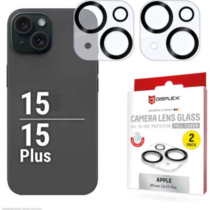 Folie protectie telefon Displex, pentru iPhone 15/15 Plus, sticla reala, rezistenta la zgarieturi, instalare fara bule