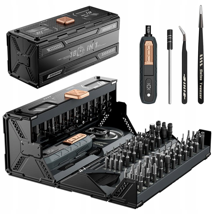 Set de Surubelnite JAKEMY 180 in 1 pentru Repararea Laptopurilor si Dispozitivelor, 156 Biti, Design Compact