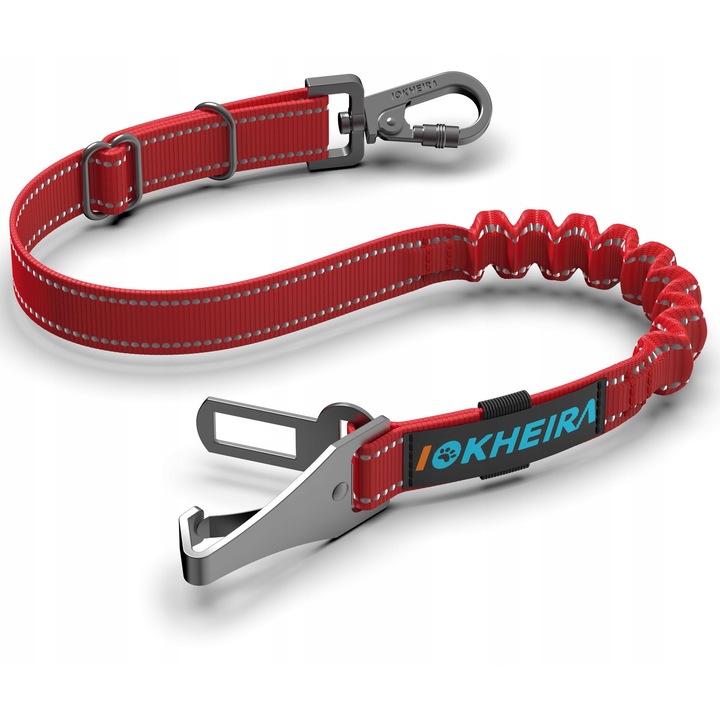 Centura de Siguranta pentru Caini IOKHEIRA, Reglabila, Culoare Rosie, 50x80cm