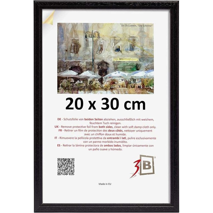 Rama foto clasica, CE, 20x30cm, neagra, din lemn cu sticla acrilica