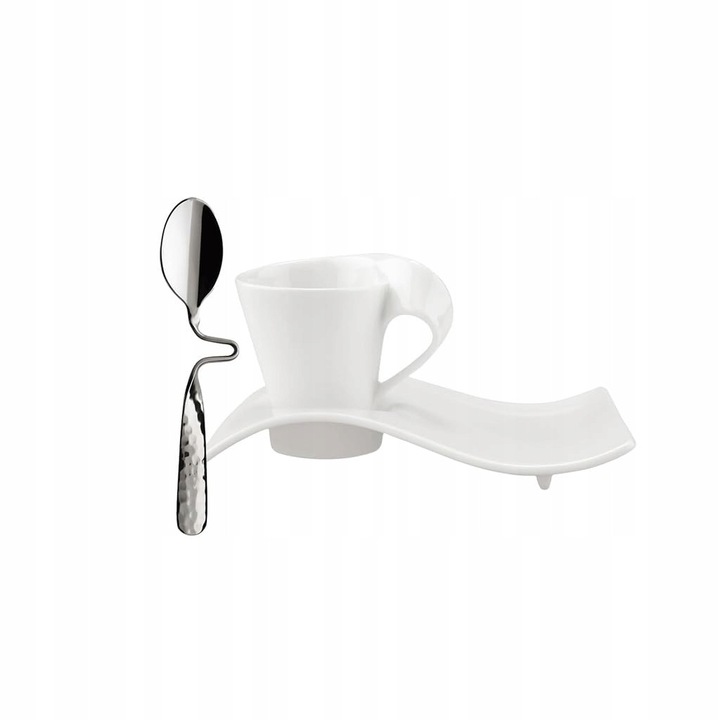 Set espresso Villeroy & Boch NewWave 3 piese, alb, portelan, rezistent la masina de spalat vase si cuptor cu microunde