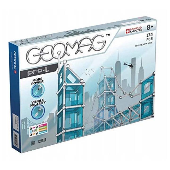 Set de constructie Geomag Pro-L Skyline New York, 174 piese, magneti puternici, 8+ ani