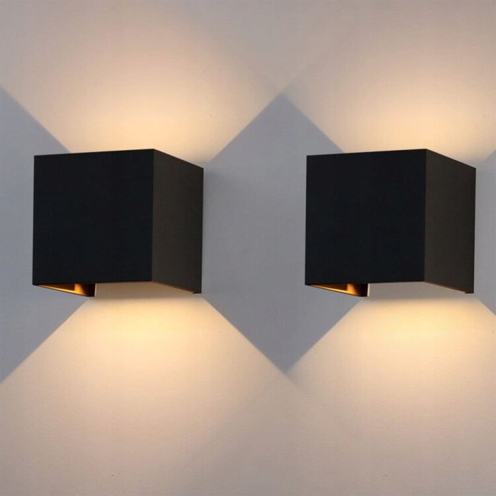 Set 2 aplice Klighten LED 12W, culoare neagra, 3000K, IP65, dimensiune ajustabila