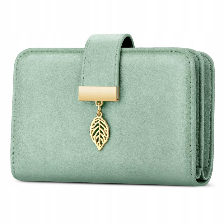 Portofel Dama din Piele, cu 18 Buzunare, Protectie RFID, Verde