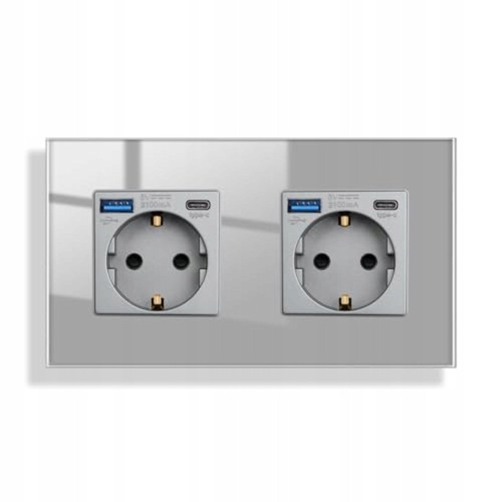 Priza electrica dubla cu USB, 2 porturi, 16A, 250V, gri, 157x86mm