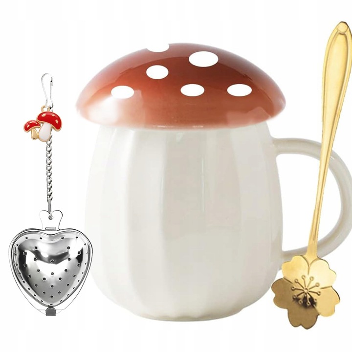 Set cana cu capac, model ciuperca, 251ml, culoare maro