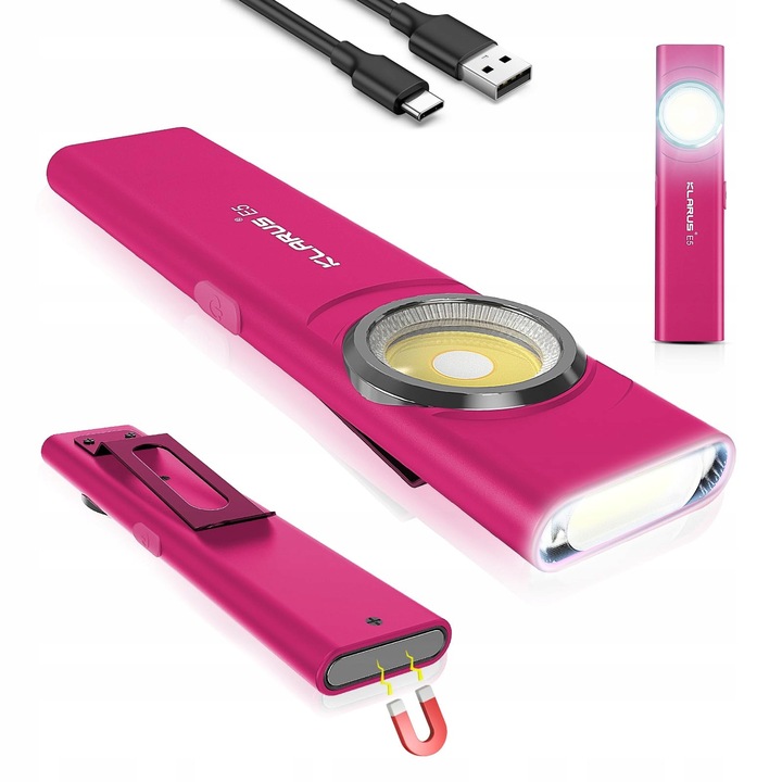 Фенер Klarus E5, мини, 600 лумена, с магнит и щипка, 10,6x2,5x0,8см, USB-C презареждаем