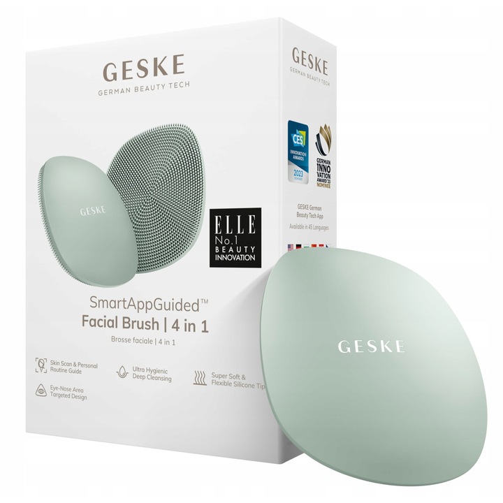 Четка за лице 4 в 1 Geske, мек силикон, ефикасно почистване, зелена