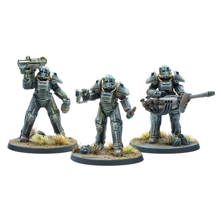 Fallout játék kiegészítő, Brotherhood of Steel nehéz páncél T45, Modiphius, 3 összeszerelhető modell, szürke