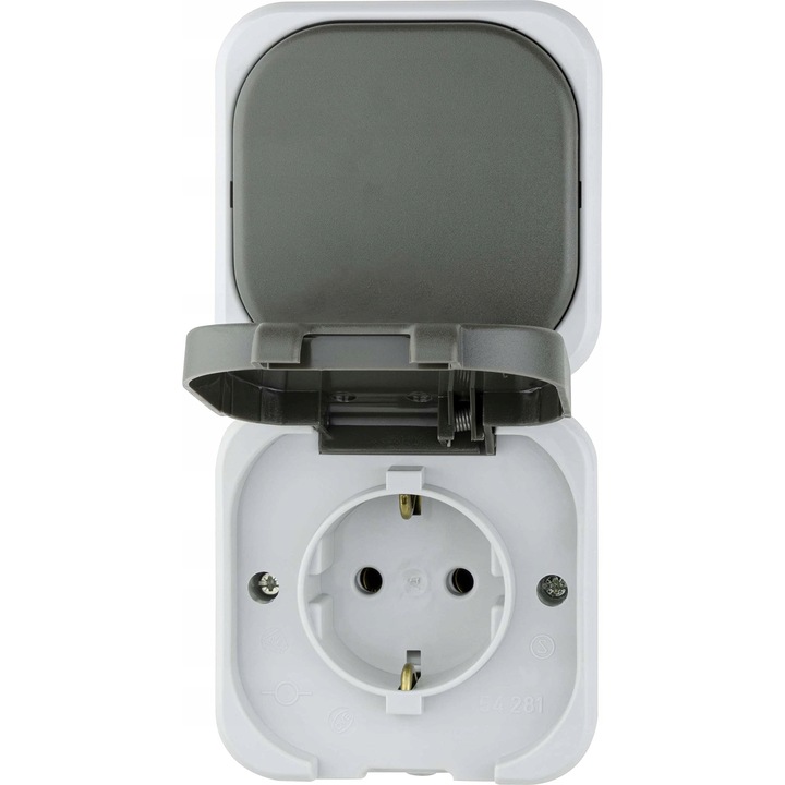 Gniazdo electric cu intrerupator REV, IP44, 1-bipolar, 2-bipolar, 159x79x55mm, alb