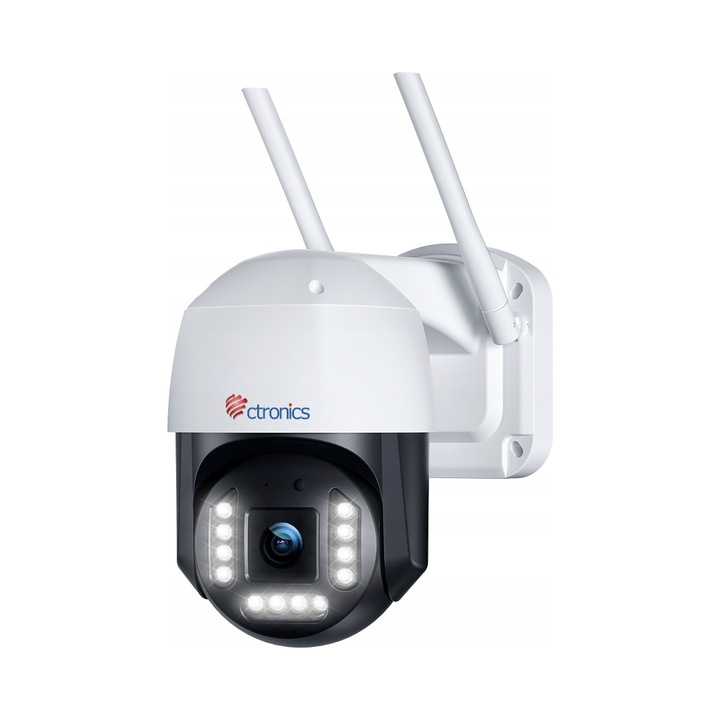 Camera de supraveghere IP 4K Ctronics CTIPC-590C, 8MP, Wi-Fi, nocturna 20m, alb, 12x12x13cm, set inclus