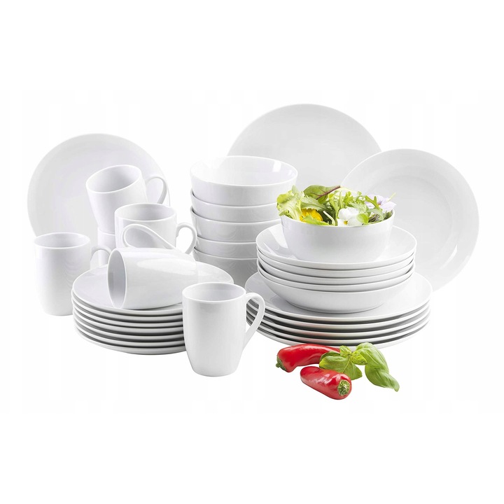 Set servicii de masa, Maser, 30 piese, alb, pentru 6 persoane