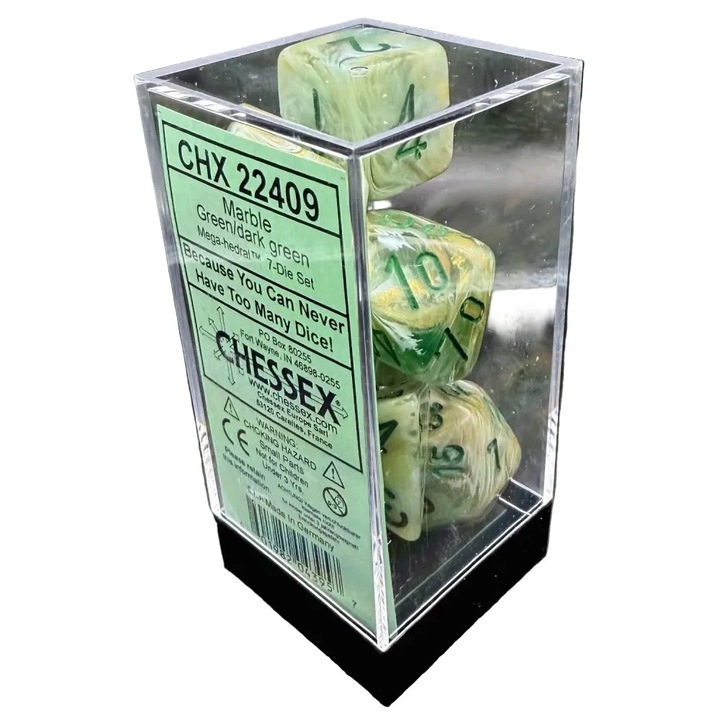 7 db Chessex Mega-hedral Marble kocka szett - Zöld/sötétzöld