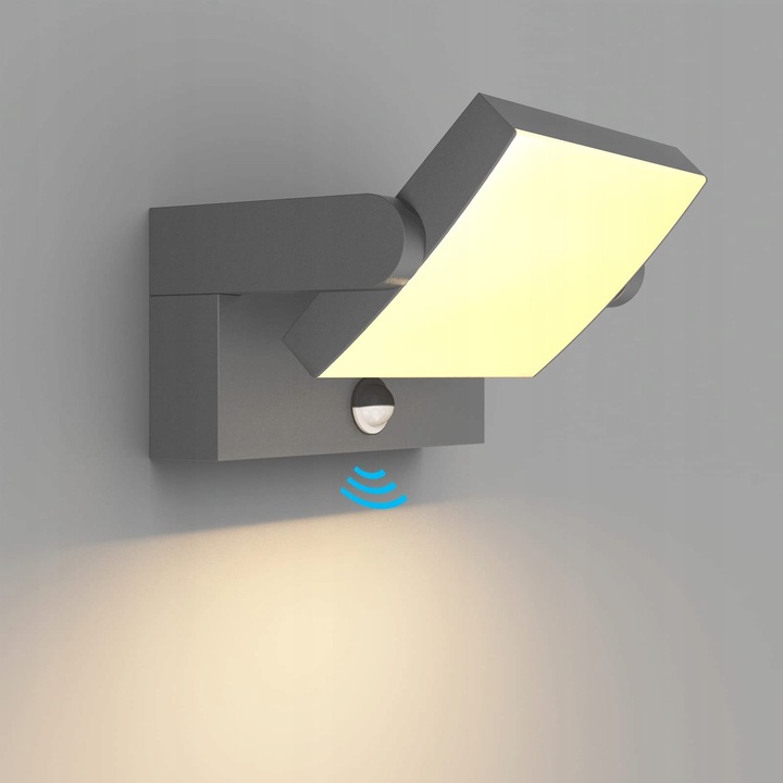 Aplica exterioara Klighten 24W cu senzor de miscare, gri inchis, IP65, dimensiuni 105x350mm