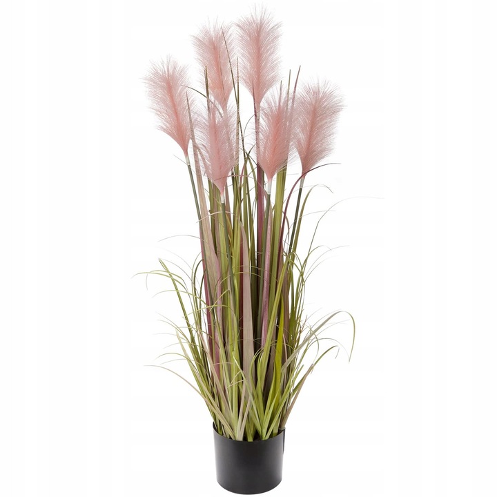 Planta artificiala, 100CM, iarba decorativa roz, in ghiveci negru, pentru interior si exterior