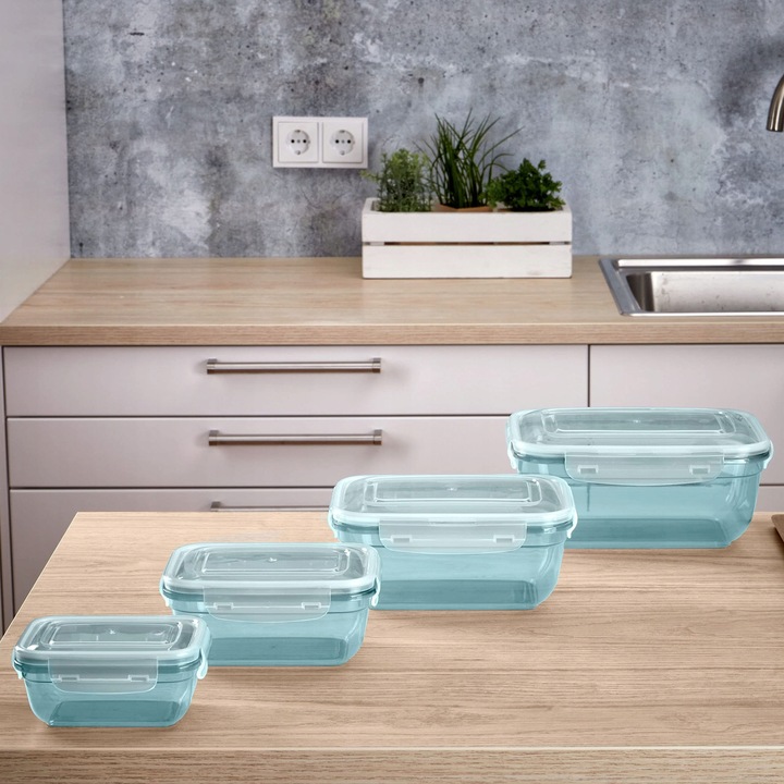 4 db-os élelmiszer tároló szett, Grizzly, téglalap alakú, 400ml, 800ml, 1400ml, 2300 ml, zöld