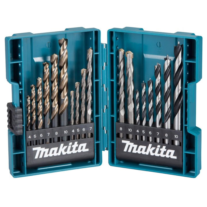 Makita fúrókészlet, 18 részes, fém, kő, fa, többszínű, méretek 4x5x6x7x8x10mm