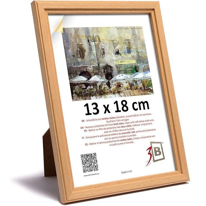 Rama foto clasica, CE, din lemn exotic, 13x18 cm, bej
