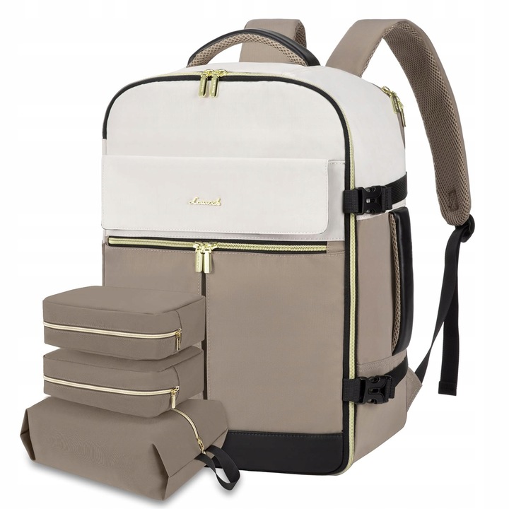 Rucsac calatorie 40L, laptop 17 inch, bej kaki, 47x31x20cm, cu 3 genti de depozitare Lovevook
