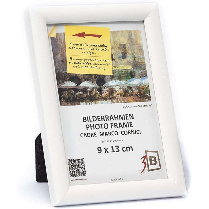 Rama foto clasica, CE, 9x13 cm, alba, cu sticla acrilica