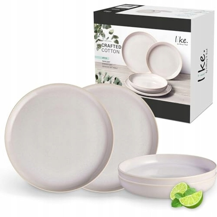 Set de masa Crafted Cotton, Villeroy & Boch, 4 piese, alb, rezistent la masina de spalat vase si cuptor cu microunde