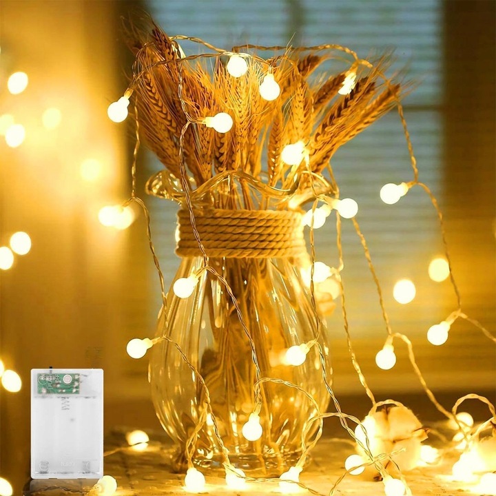 Perdea luminoasa LED, 30 globuri, alb cald, 3m, set