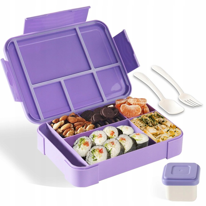 Bento Box élelmiszerdoboz 1300ml, 6 rekeszes, lila, vízálló