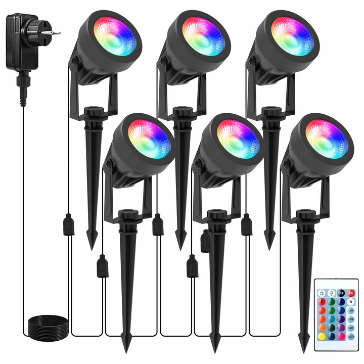 6 db RGB reflektor szett távirányítóval, kerti világítás, IP65, 12V, többszínű