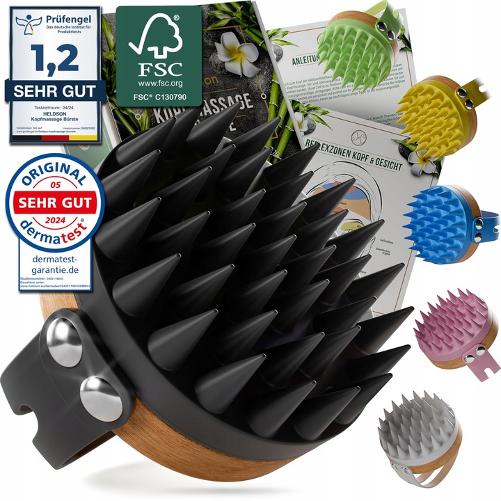 Aparaj de masaj pentru scalp, peeling par, neagra, set cu instructiuni