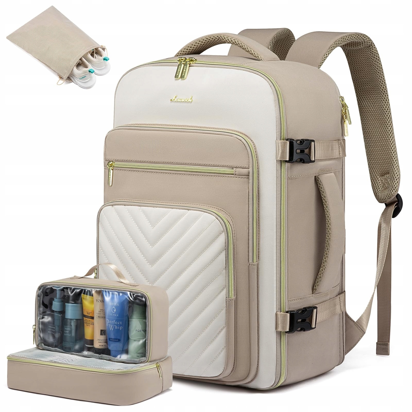 Rucsac calatorie 40L pentru laptop 17", LOVEVOOK, impermeabil, bej kaki, 45x33x20cm