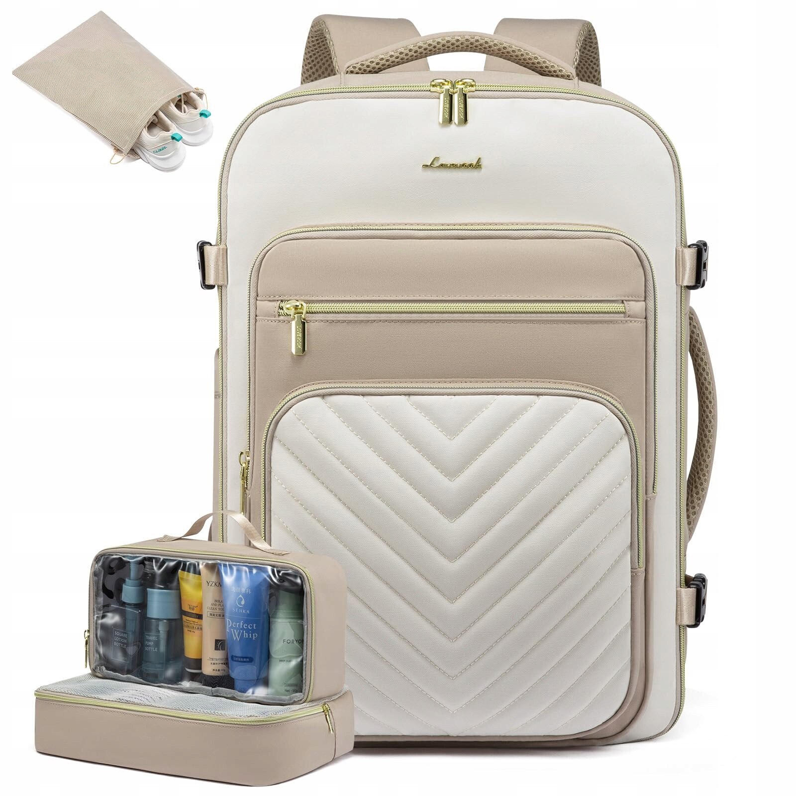 Rucsac calatorie 40L pentru laptop 17", LOVEVOOK, impermeabil, bej kaki, 45x33x20cm
