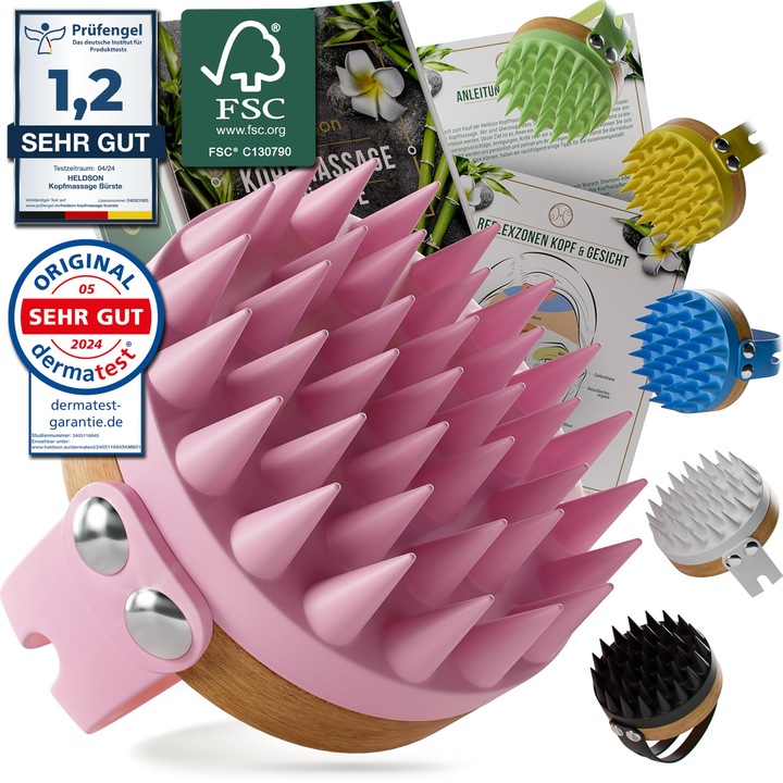 Aparat de masaj pentru scalp, masaj si ingrijire par, roz, set cu instructiuni