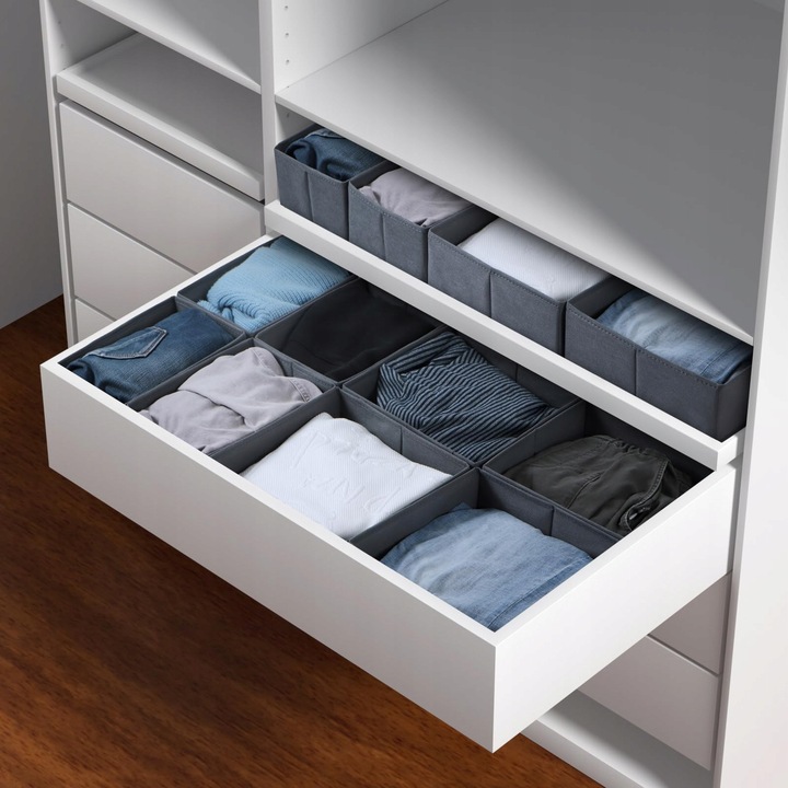 8 db szekrényrendező szett, 100x58cm, 4 nagy doboz 26x26x11cm, 4 közepes doboz 26x18x11cm, textil anyag, összecsukható