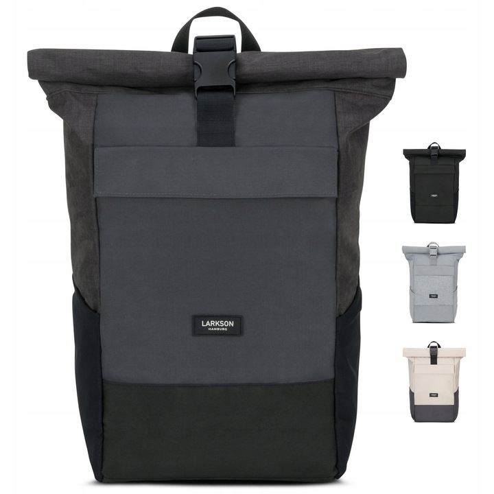 Rucsac Rolltop pentru laptop, negru si gri, dimensiuni 42x31x13cm, capacitate 16-20 litri, set pentru universitate si calatorii