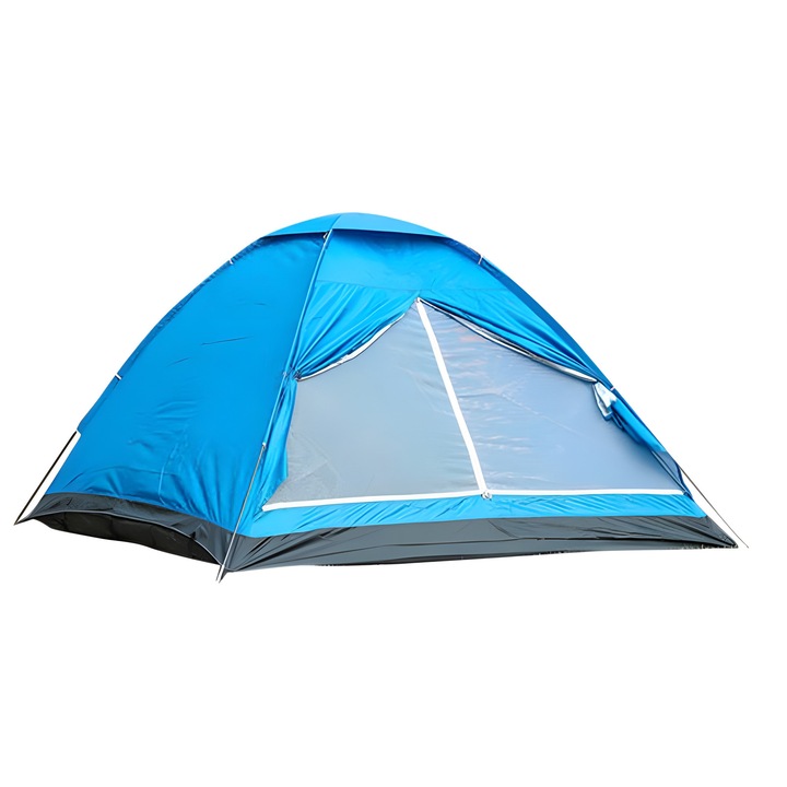 Cort camping 4 persoane, 200 x 200 x 130 cm, Albastru