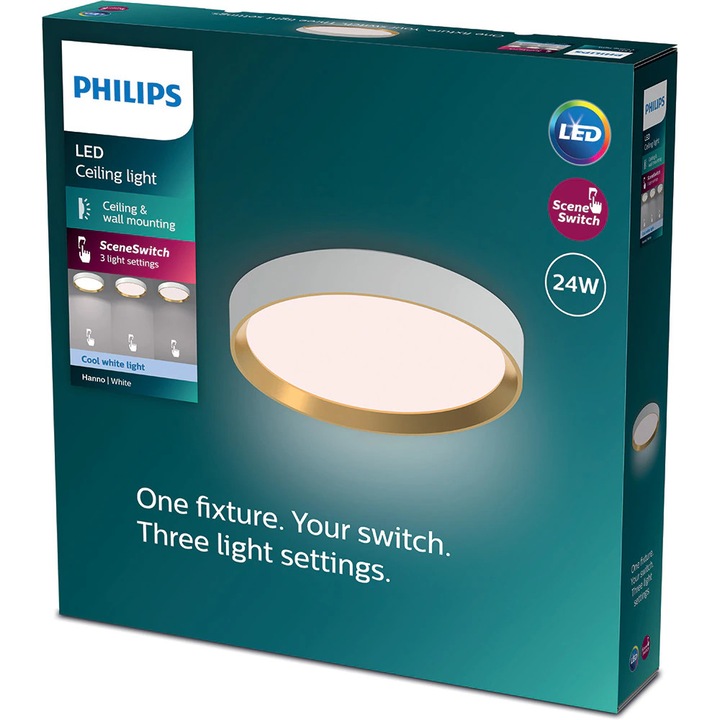 Plafoniera LED PHILIPS Scene Switch Hanno, 24W, 2800lm, IP20, 4000K, alumínium műanyag, fehér