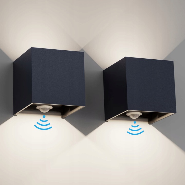 Lampi de exterior cu senzor de miscare Klighten 12W, 2 buc, IP65, 4000K, antracit