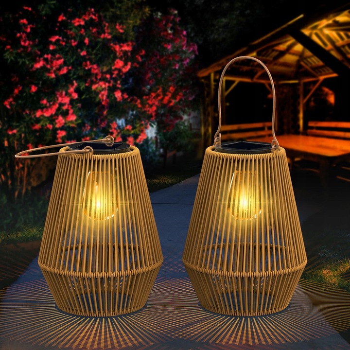 Set 2 lampi solare Boho LED rattan pentru terasa gradina balcon