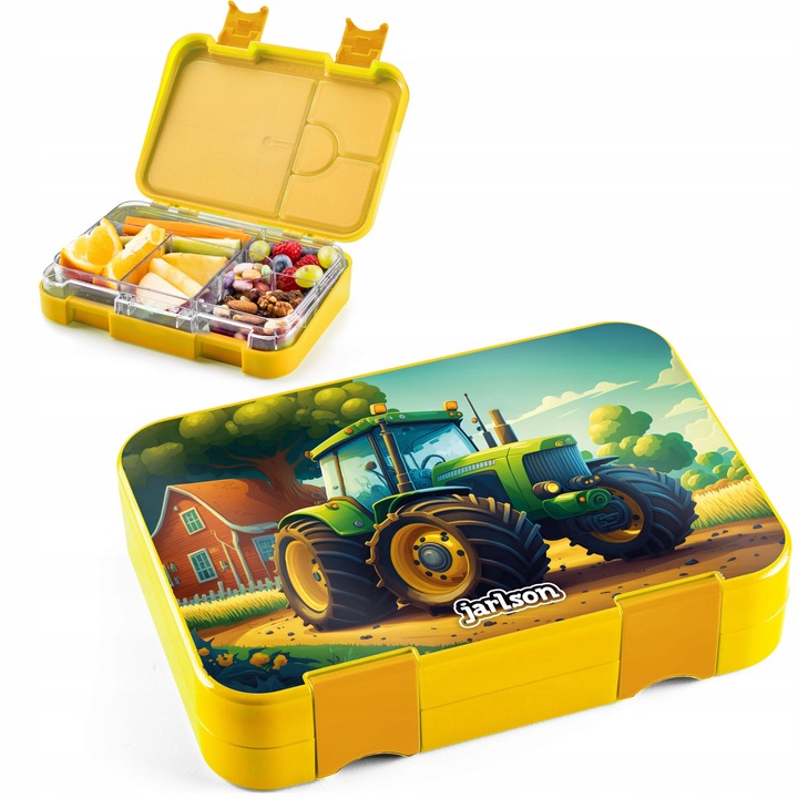 Jarlson TONI ételhordó gyerekeknek, 6 rekeszes, traktoros kivitel, BPA-mentes, könnyen tisztítható