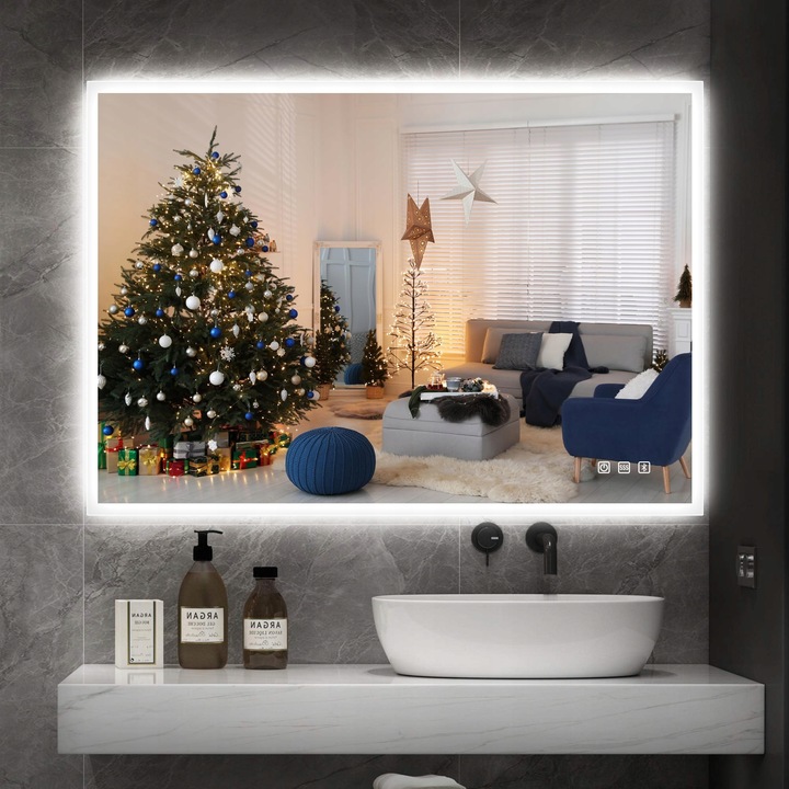 Oglinda baie 60x80 cm LED 3 nivele luminozitate IP44 montare verticala orizontala