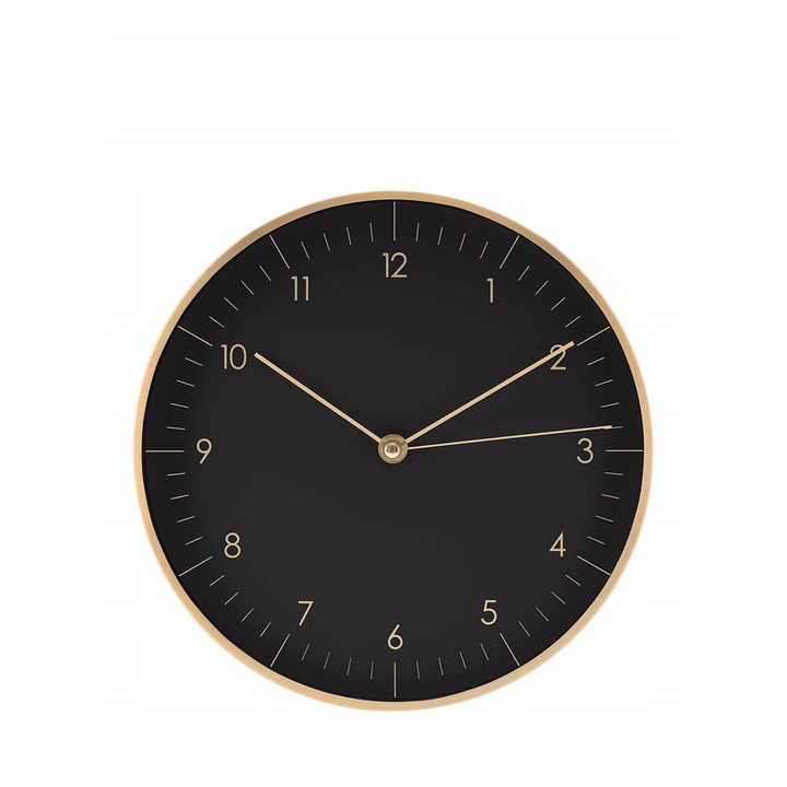 Dekoratív óra, skandináv design, fekete és arany, 24,8x4,2cm