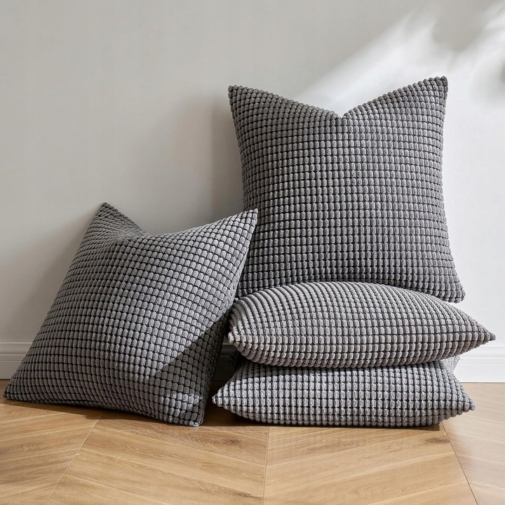 Set 4 perne decorative MIULEE, 40x40cm, velur, gri inchis