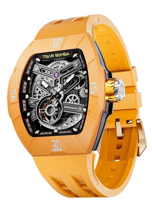 Tsar Bomba TB8218-Fluororubber-DynamicYellow Mens Watch Atomic Twin Interchangeable Automatic Watch 45mm 10ATM